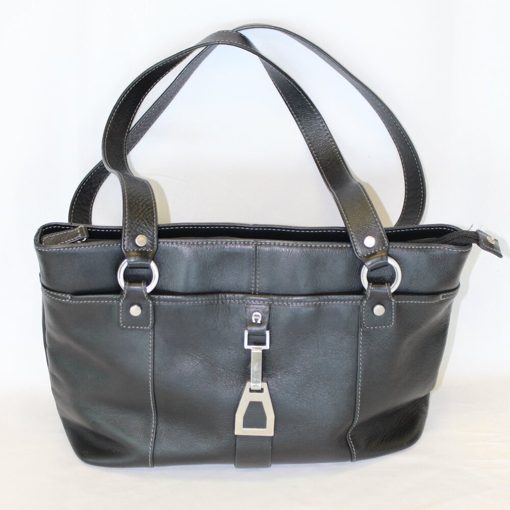 Etienne Aigner Black Leather Handbag Shoulder Bag Purse - Picture 3 of 12